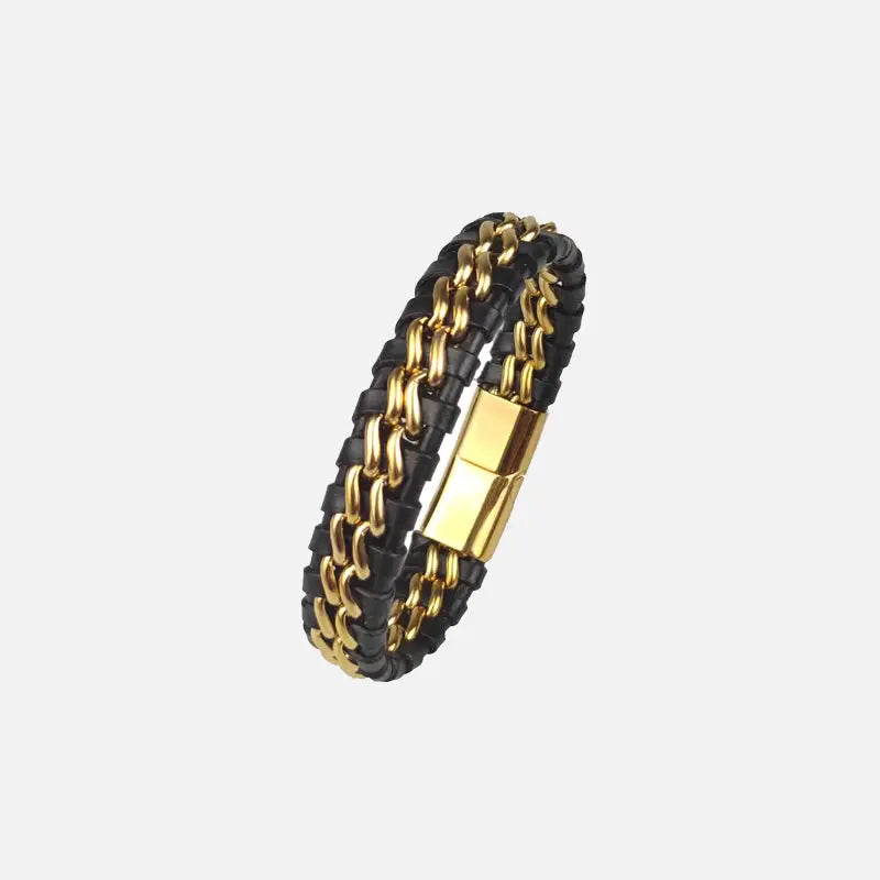Y2k leather chain bracelet with magnetic clasp and geometric design - g-gg woven bracelet / 18.5cm - necklace