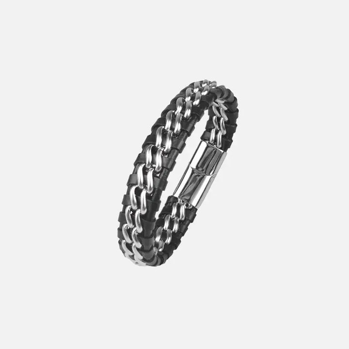 Y2k leather chain bracelet with magnetic clasp and geometric design - s-ss woven bracelet / 18.5cm - necklace