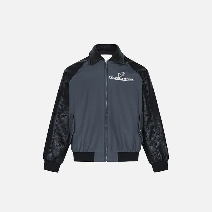 Y2k leather patchwork jacket with sophisticated lapel collar - grey / m