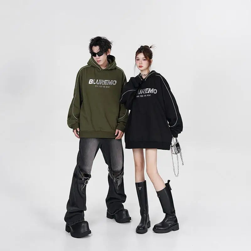 Y2k letter print wide neck hoodie for chic winter style - hoodies