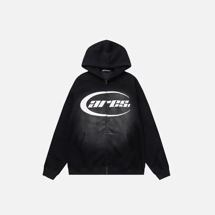 Y2k letter print zip hoodie for casual streetwear style - hoodies