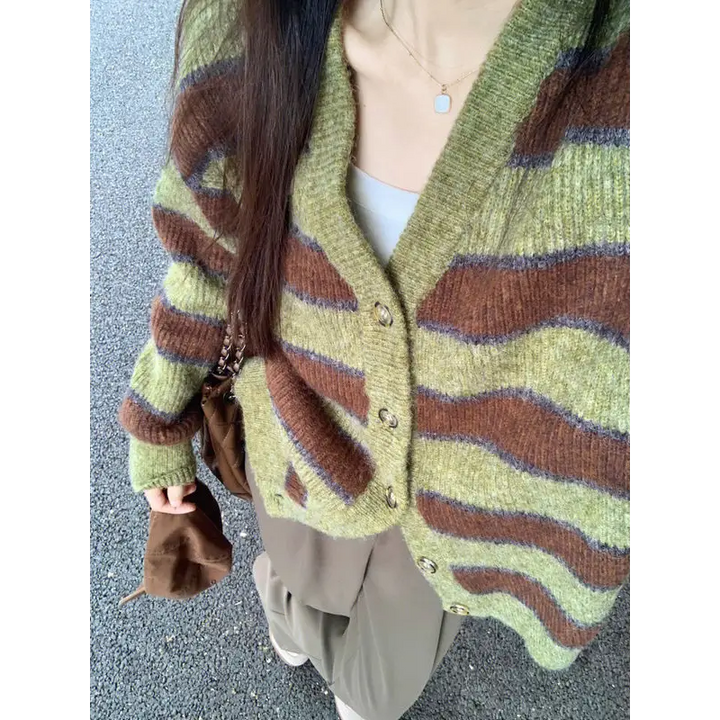 Local coffee shop striped cardigan for cozy fall vibes