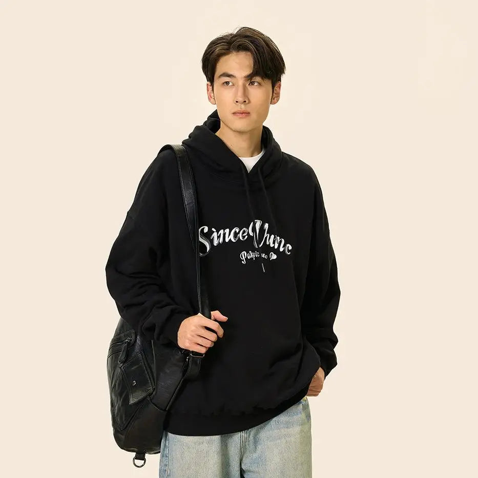Cursive love heart y2k loose hoodie for ultimate streetwear comfort - hoodies