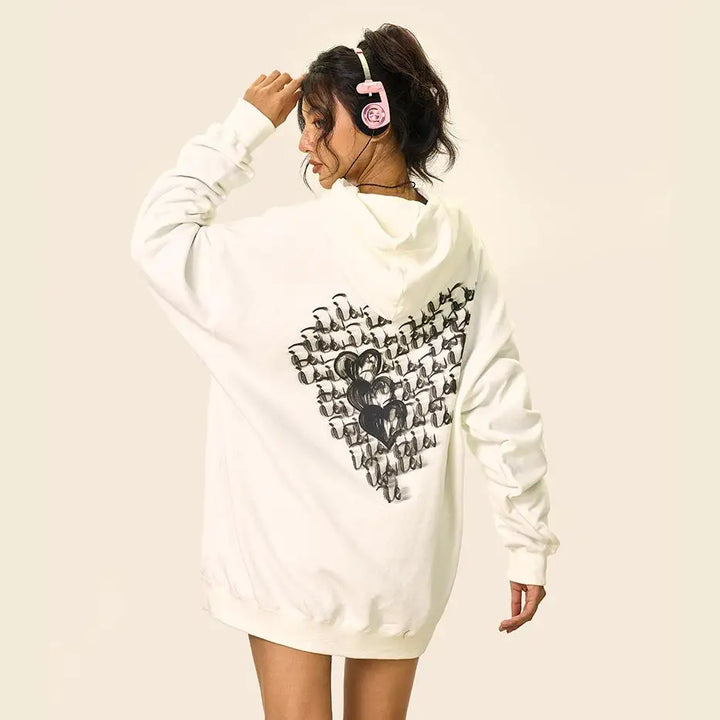 Cursive love heart y2k loose hoodie for ultimate streetwear comfort - hoodies