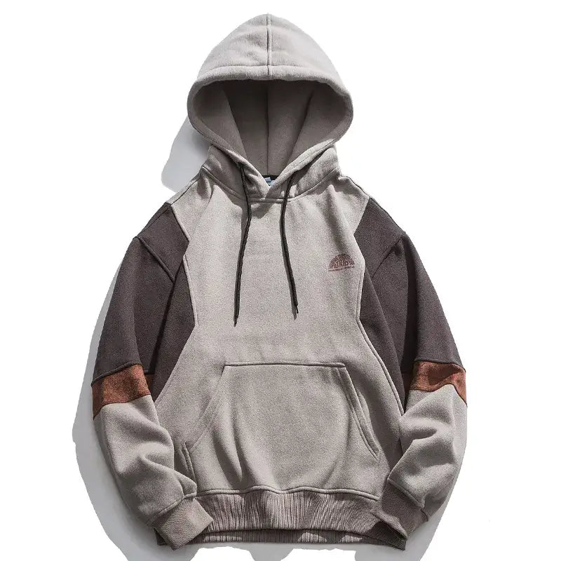 Y2k loose fleece patchwork hoodie for stylish warmth - gray / m - hoodies