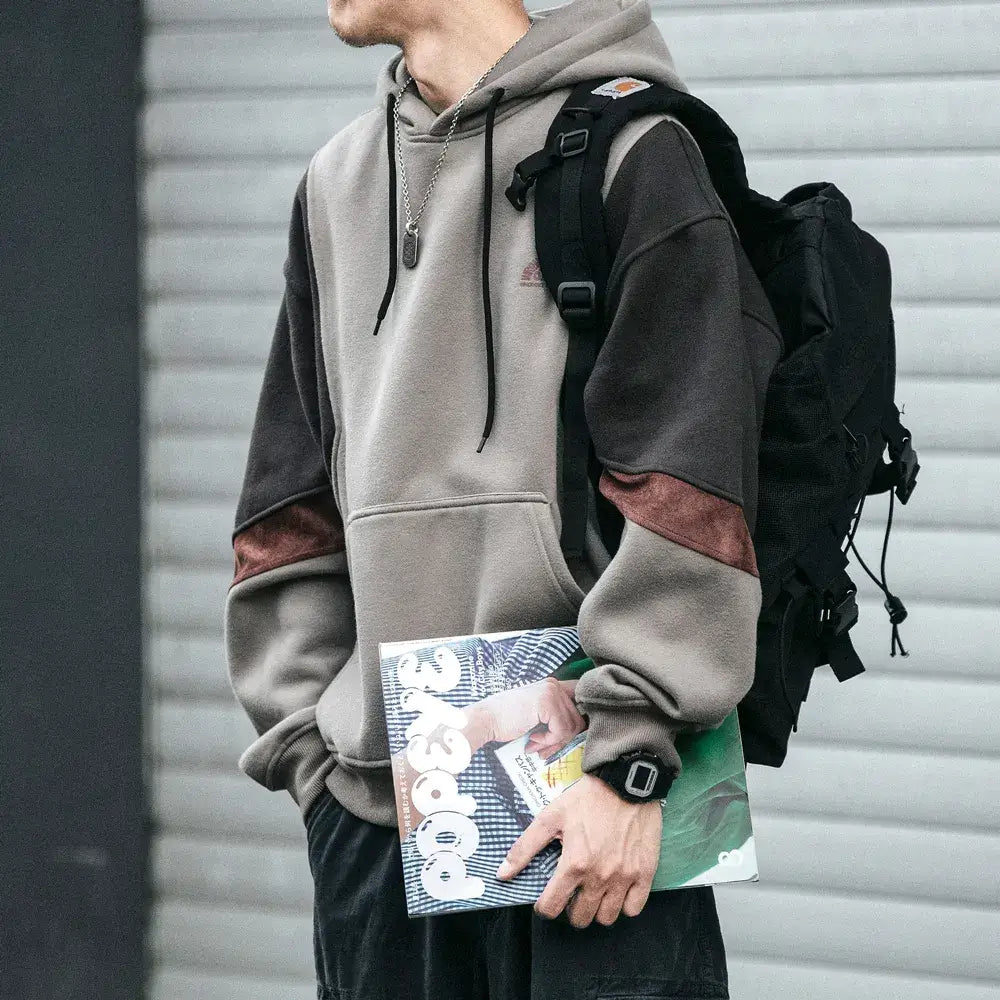 Y2k loose fleece patchwork hoodie for stylish warmth - hoodies