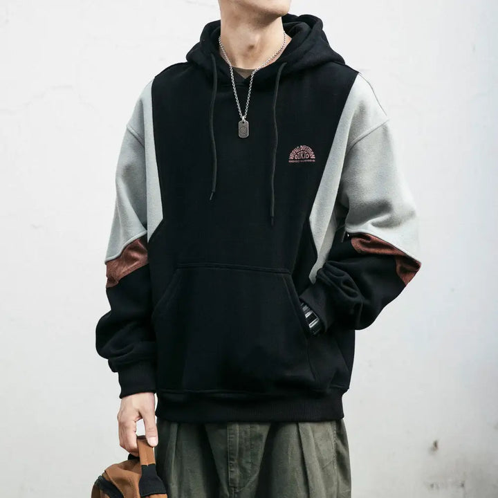 Y2k loose fleece patchwork hoodie for stylish warmth - hoodies