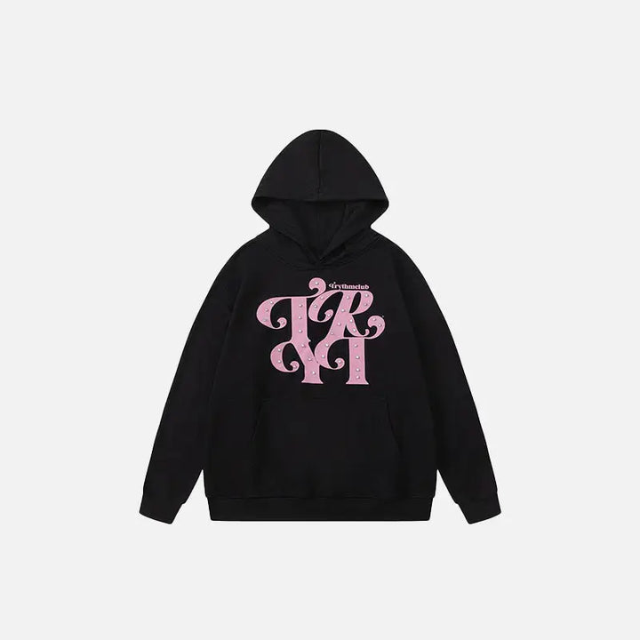 Y2k loose front pocket letter print hoodie for streetwear style - black / m - hoodies