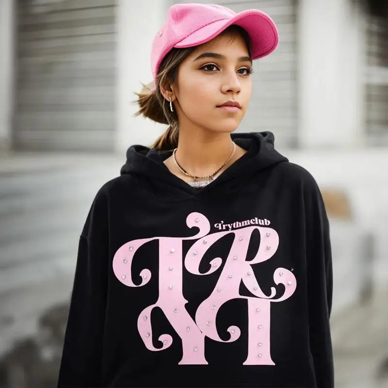 Y2k loose front pocket letter print hoodie for streetwear style - hoodies