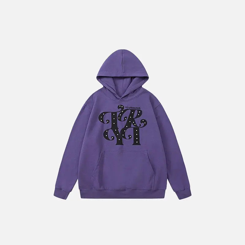 Y2k loose front pocket letter print hoodie for streetwear style - purple / m - hoodies
