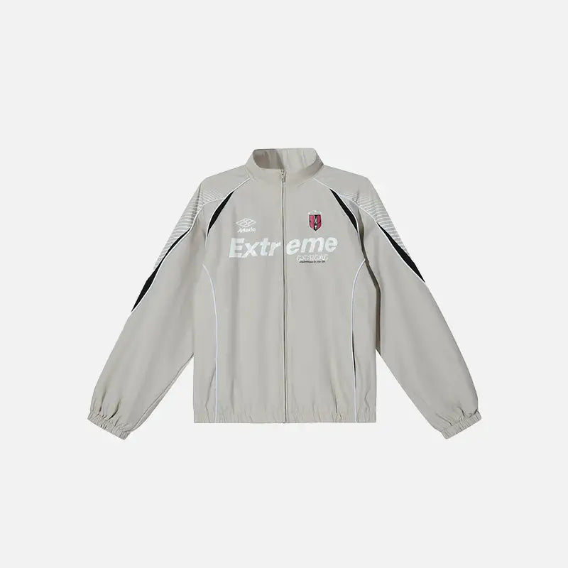 Y2k jacket with stylish stand-up collar and loose letter printed design - beige / m