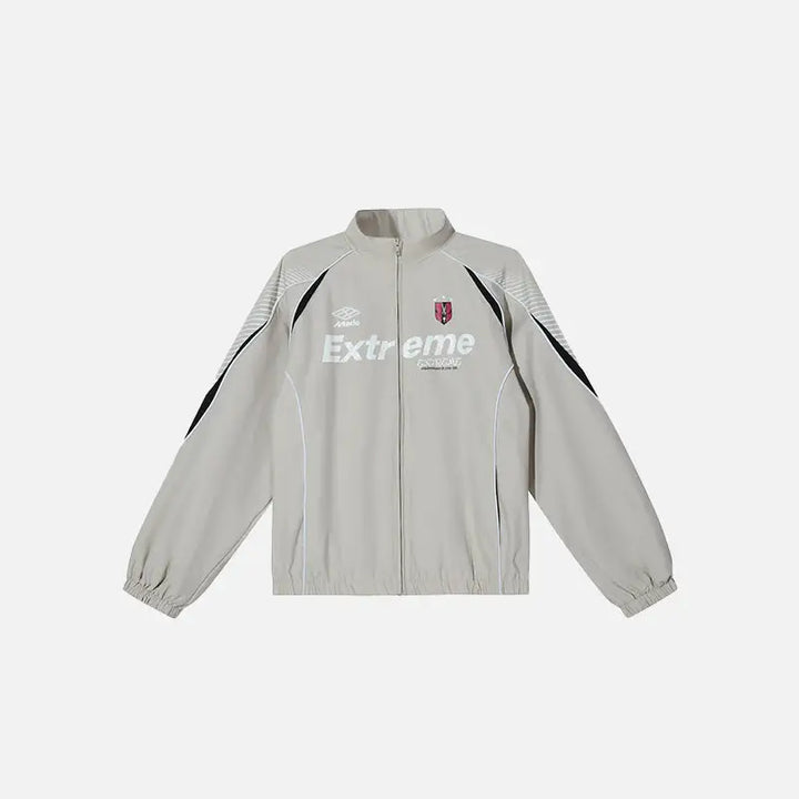 Y2k jacket with stylish stand-up collar and loose letter printed design - beige / m