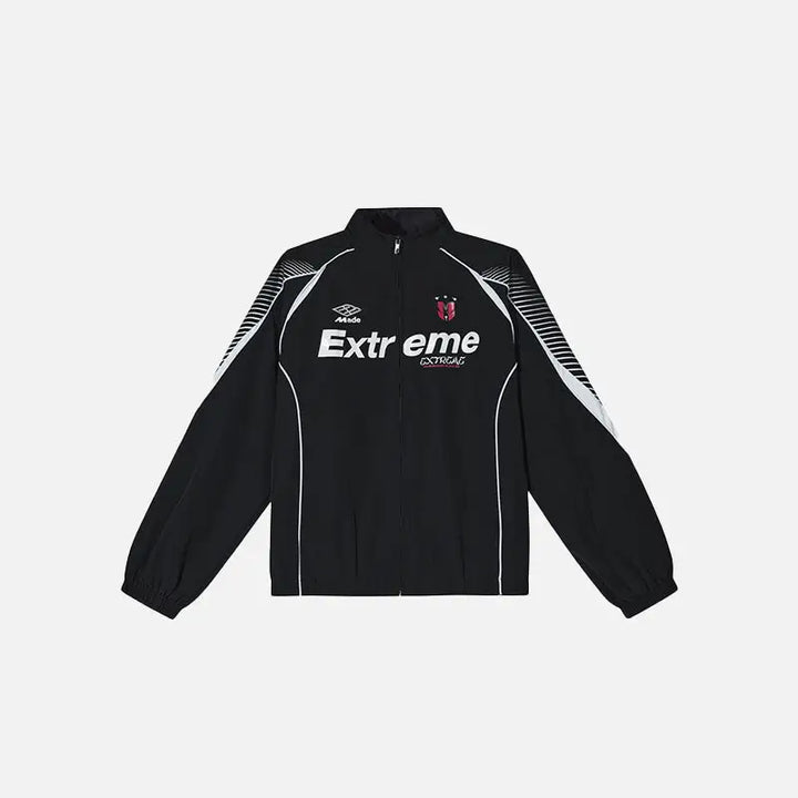 Y2k jacket with stylish stand-up collar and loose letter printed design - black / m