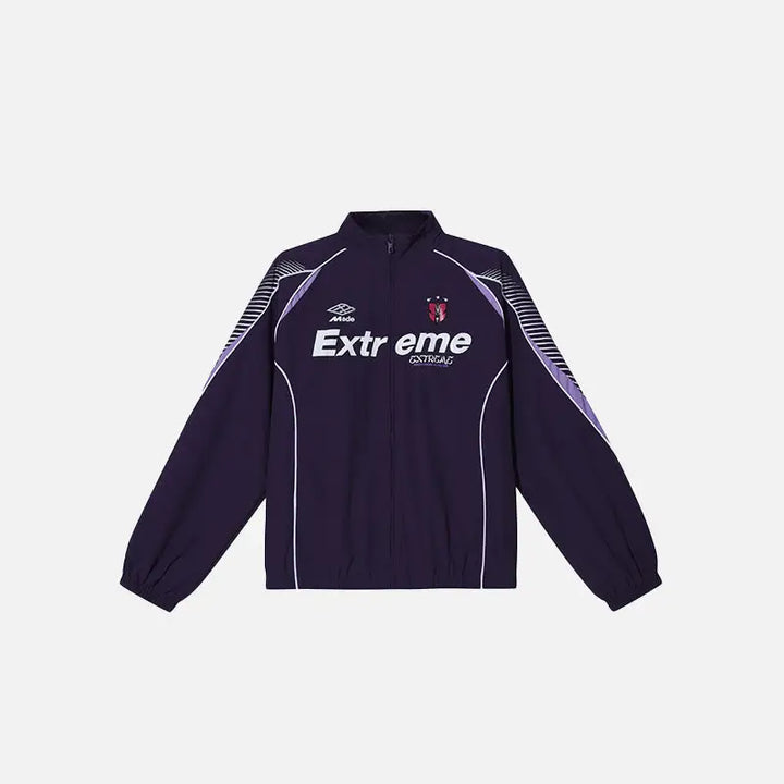 Y2k jacket with stylish stand-up collar and loose letter printed design - purple / m