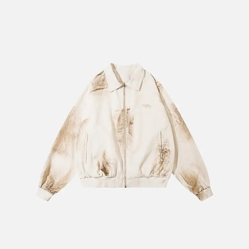 Y2k patchwork loose zip jacket for chic casual style - beige / s - jackets