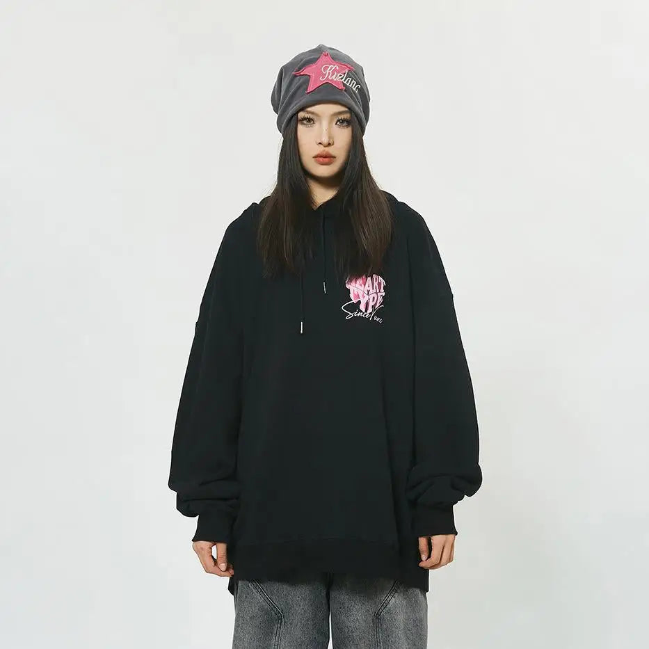 Y2k peach heart washed loose fit hoodie for comfort and style - hoodies