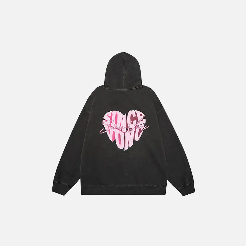 Y2k peach heart washed loose fit hoodie for comfort and style - hoodies