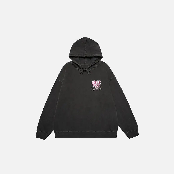 Y2k peach heart washed loose fit hoodie for comfort and style - ink black / xl - hoodies