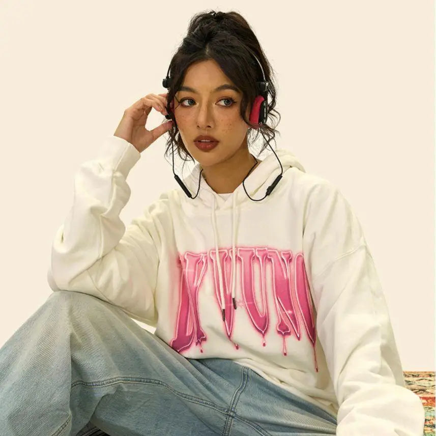 Y2k loose printed washed hoodie for stylish comfort - hoodies