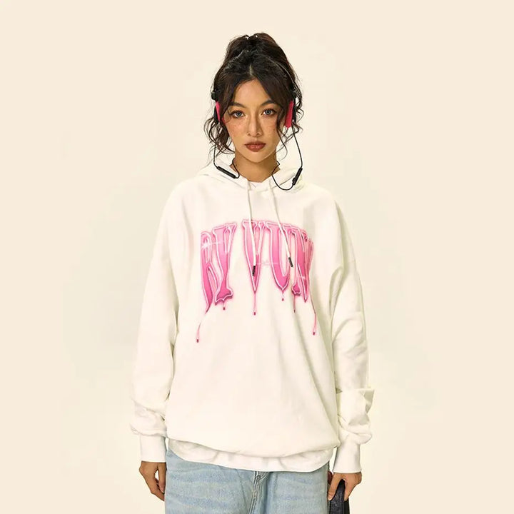 Y2k loose printed washed hoodie for stylish comfort - hoodies