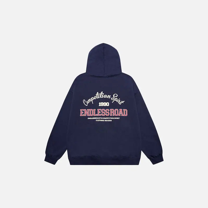 Endless road y2k retro loose hoodie for casual style and comfort - navy blue / l - hoodies