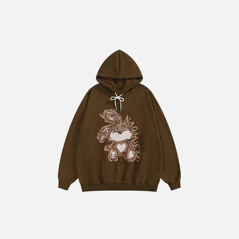 Y2k retro rabbit printed loose fit hoodie for comfort and style - coffee / s - hoodies