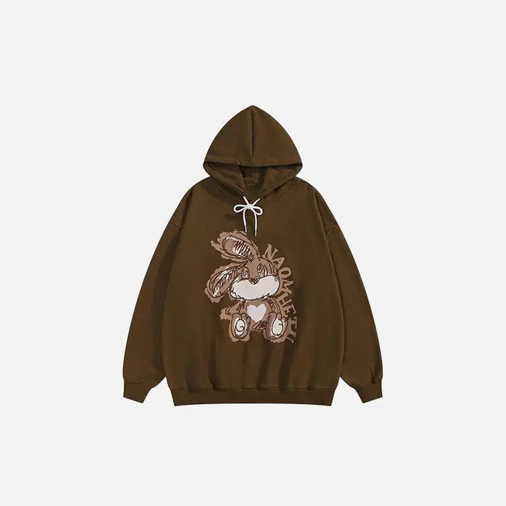 Y2k retro rabbit printed loose fit hoodie for comfort and style - coffee / s - hoodies