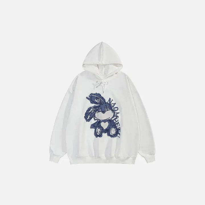 Y2k retro rabbit printed loose fit hoodie for comfort and style - white / s - hoodies