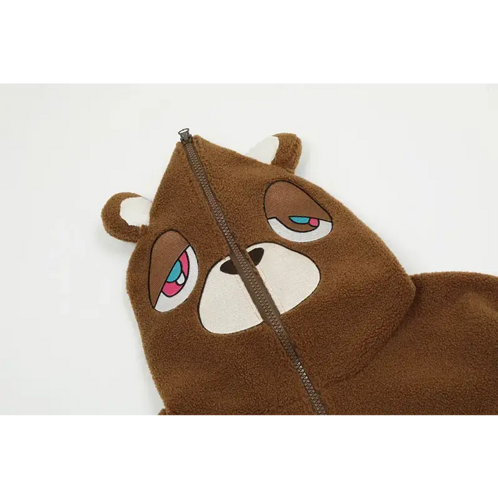 Loose sleepy bear ears fleece hooded jacket y2k style