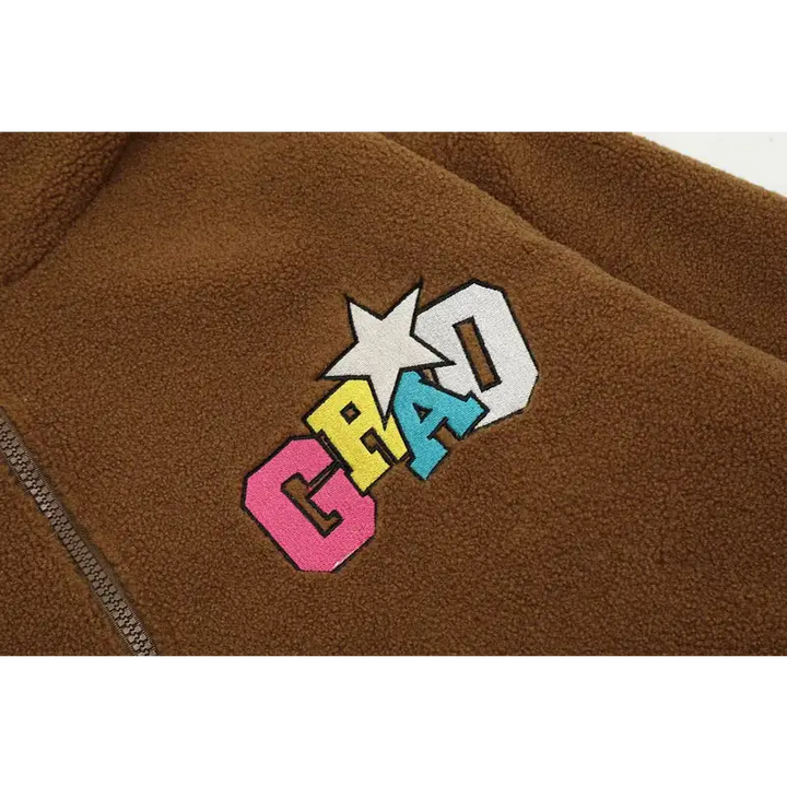 Loose sleepy bear ears fleece hooded jacket y2k style
