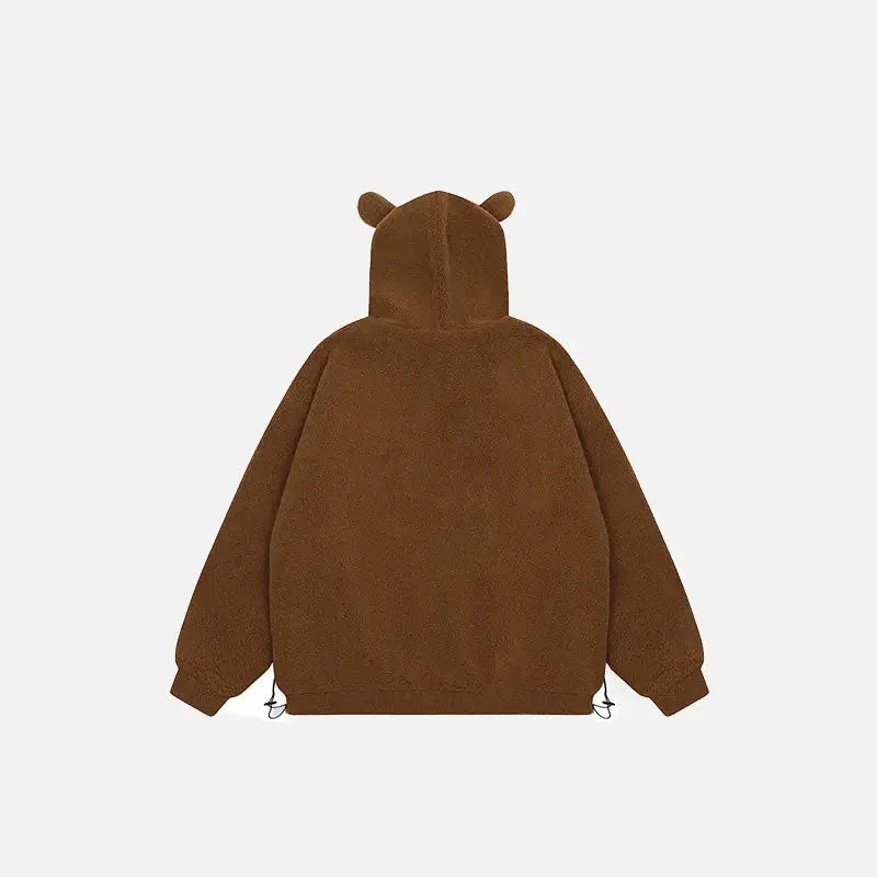 Loose sleepy bear ears fleece hooded jacket y2k style