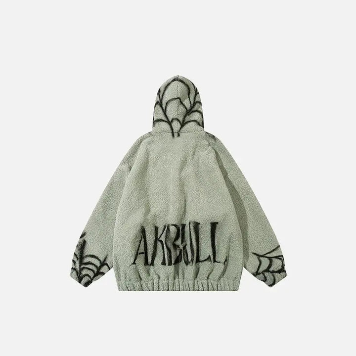 Y2k spider loose fleece zip jacket for stylish streetwear