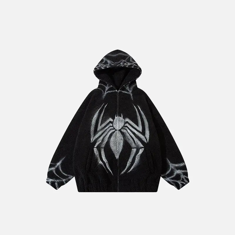 Y2k spider loose fleece zip jacket for stylish streetwear - black / m