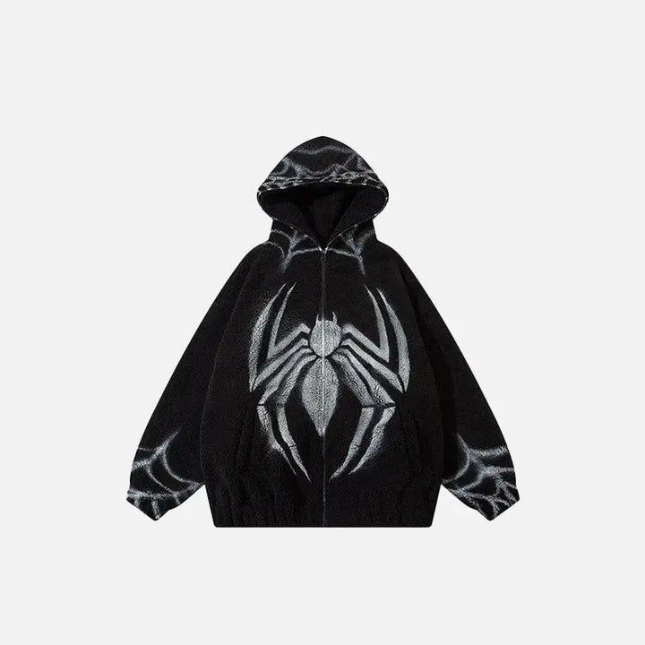 Y2k spider loose fleece zip jacket for stylish streetwear - black / m