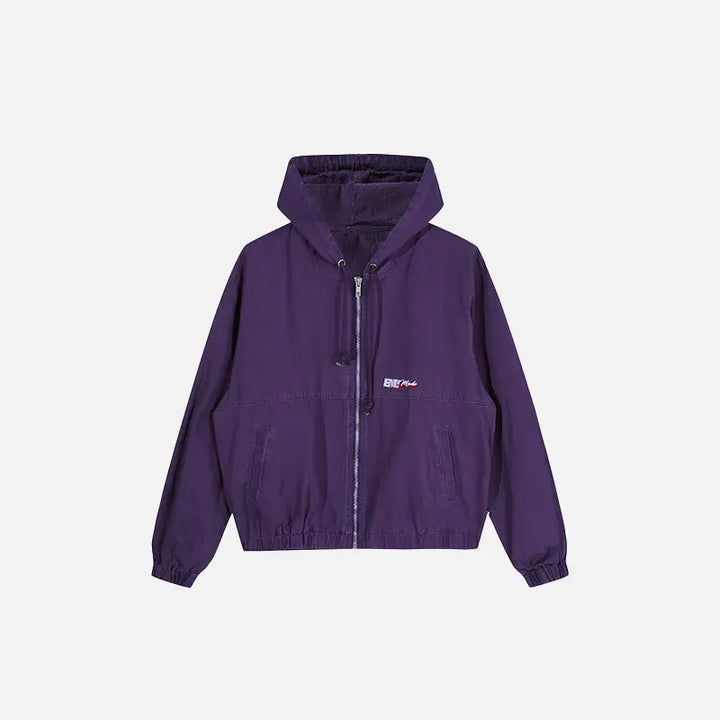 Y2k jacket with functional hooded collar in soft durable cotton - purple / m