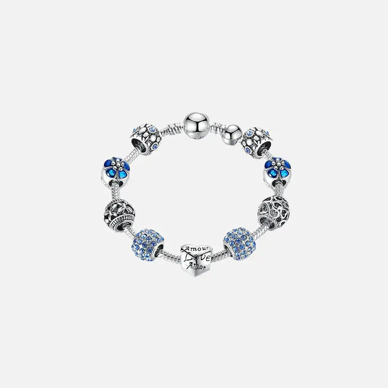 Flower silver plated necklace with zinc alloy and crystal accents - blue / 18cm