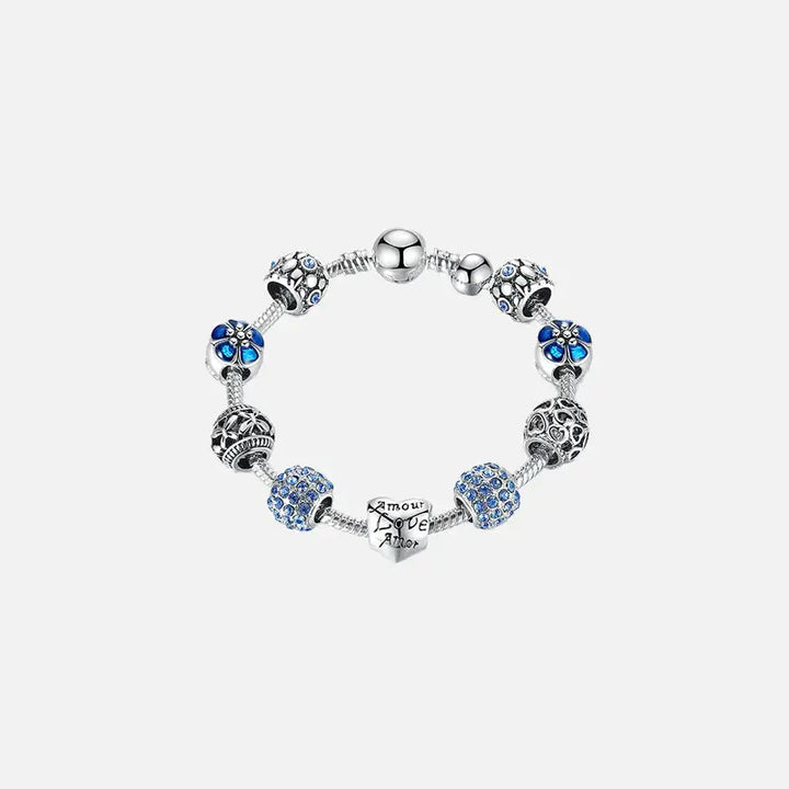Flower silver plated necklace with zinc alloy and crystal accents - blue / 18cm