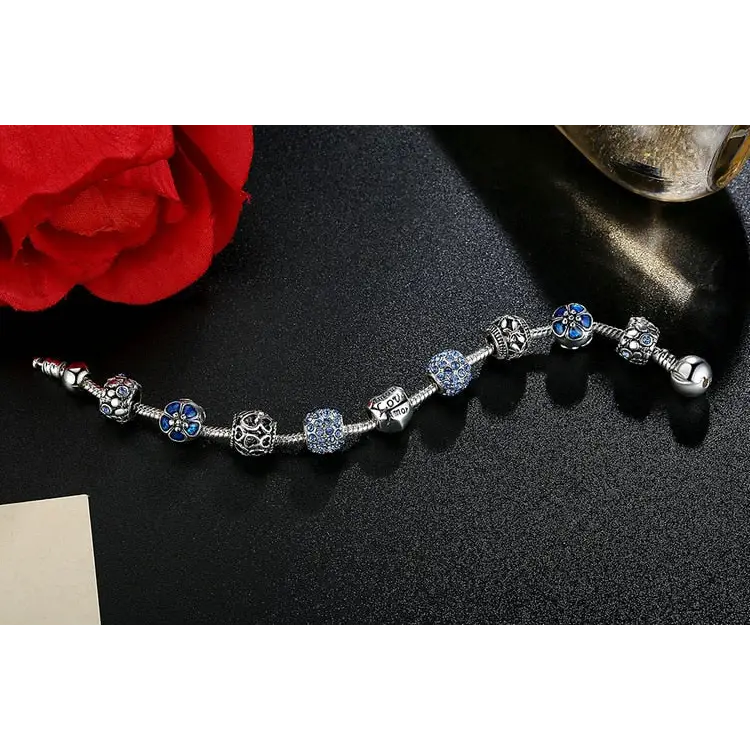 Flower silver plated necklace with zinc alloy and crystal accents