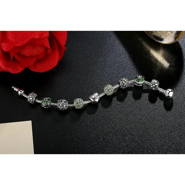 Flower silver plated necklace with zinc alloy and crystal accents