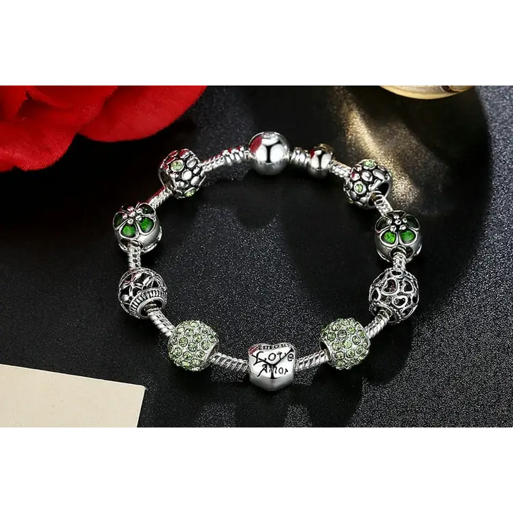 Flower silver plated necklace with zinc alloy and crystal accents