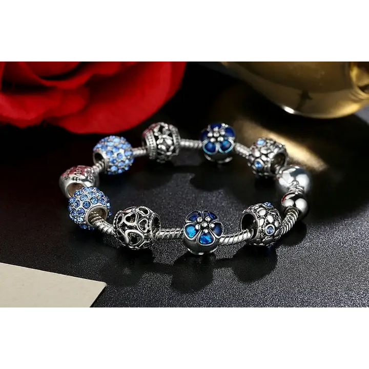 Flower silver plated necklace with zinc alloy and crystal accents