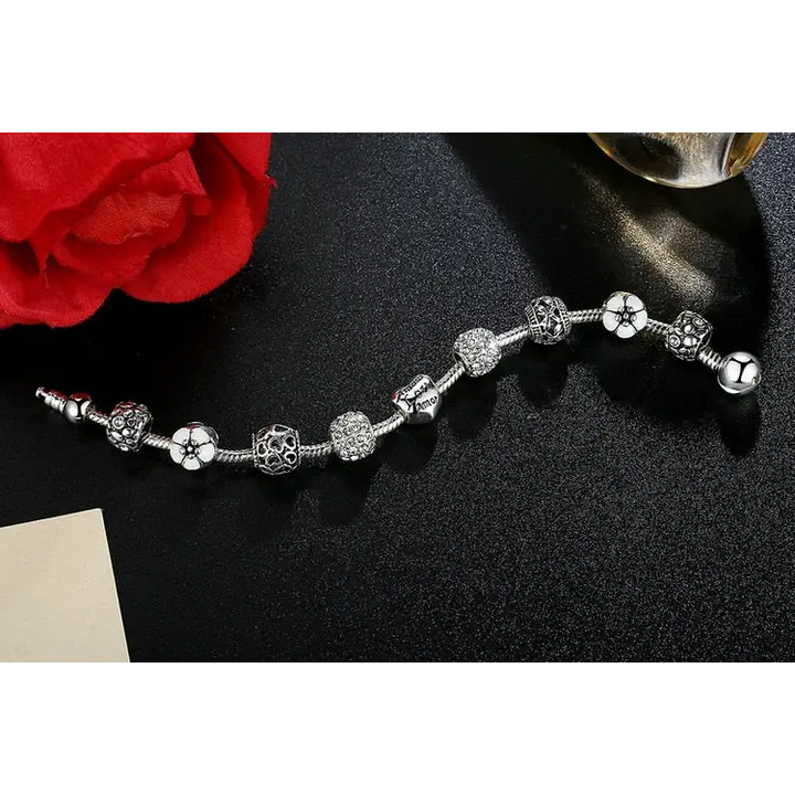 Flower silver plated necklace with zinc alloy and crystal accents