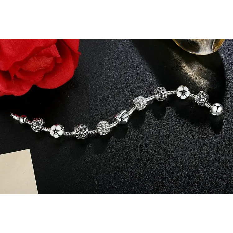 Flower silver plated necklace with zinc alloy and crystal accents