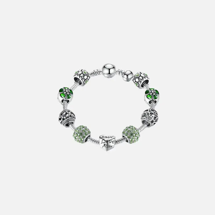 Flower silver plated necklace with zinc alloy and crystal accents - green / 18cm
