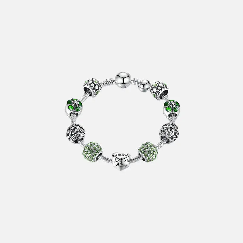 Flower silver plated necklace with zinc alloy and crystal accents - green / 18cm