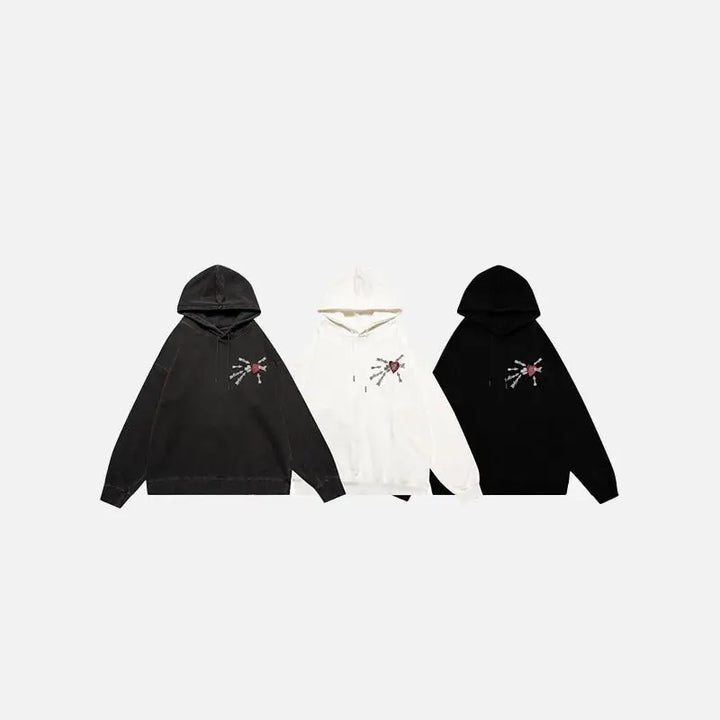 Y2k loved heart embroidered hoodie for comfortable streetwear style - hoodies