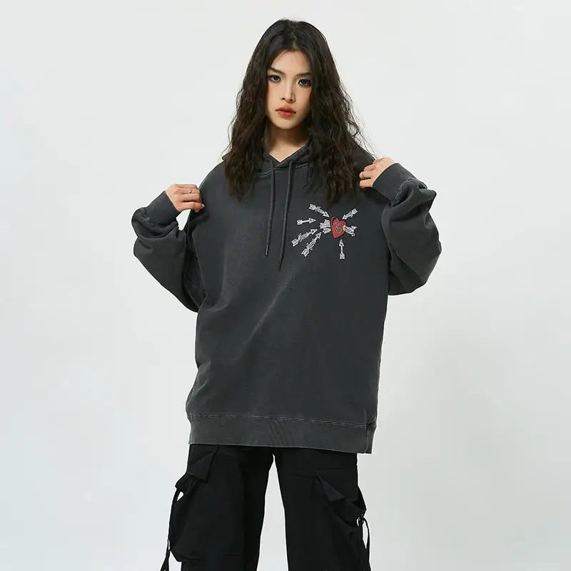 Y2k loved heart embroidered hoodie for comfortable streetwear style - hoodies