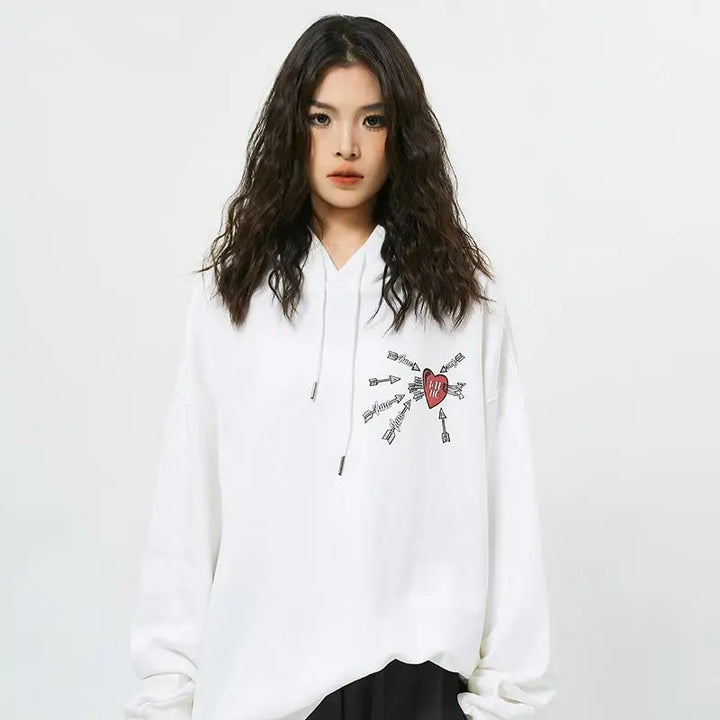Y2k loved heart embroidered hoodie for comfortable streetwear style - hoodies