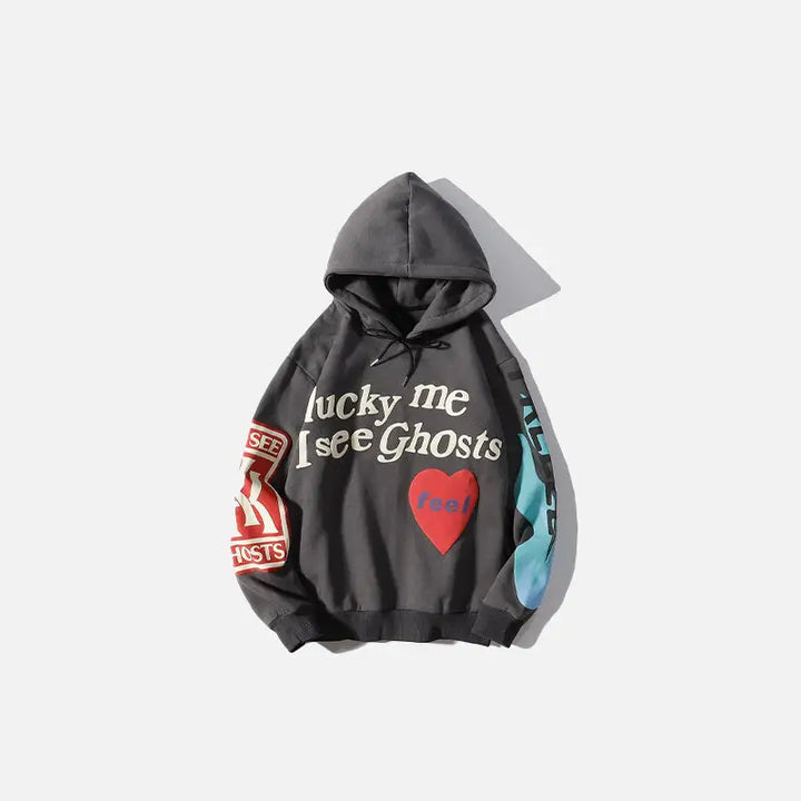 Y2k hoodie lucky me i see ghosts from the streetwear collection - deep heather / m - hoodies