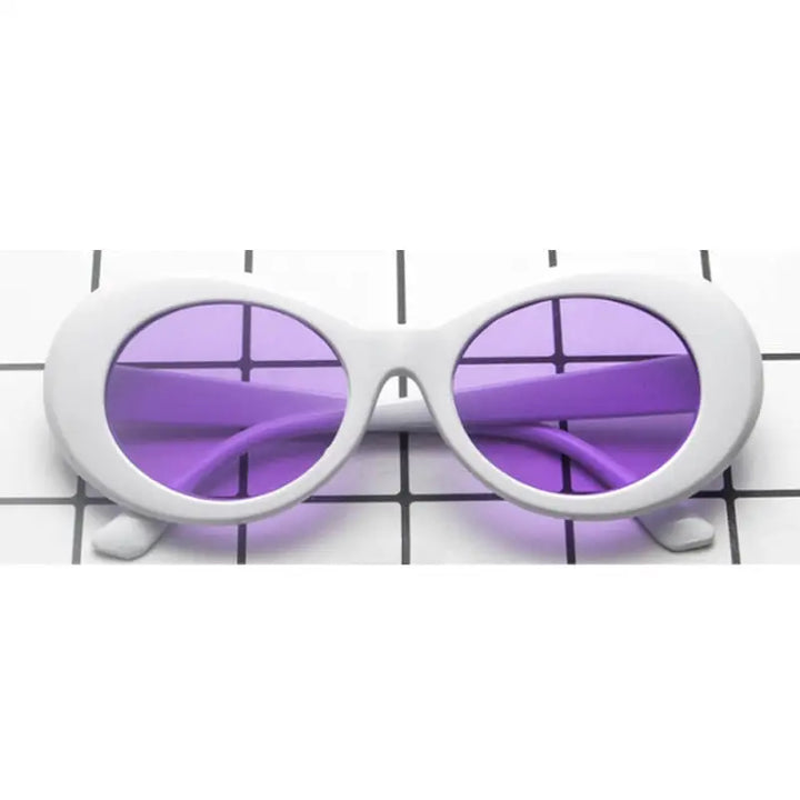 Kurt cobain style y2k semi-cat-eye glasses - blanc / purple